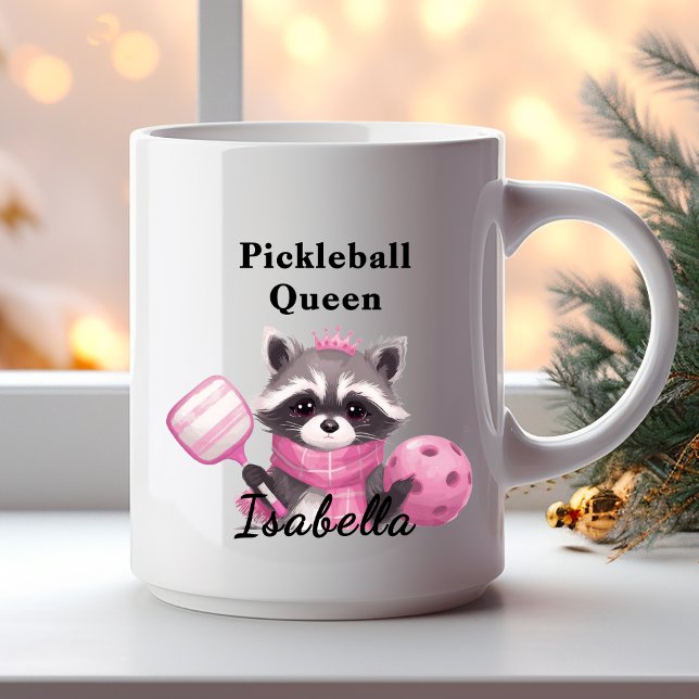Racoon Rosa Pickleball Drottningmugg Kaffemugg (Skapare uppladdad)