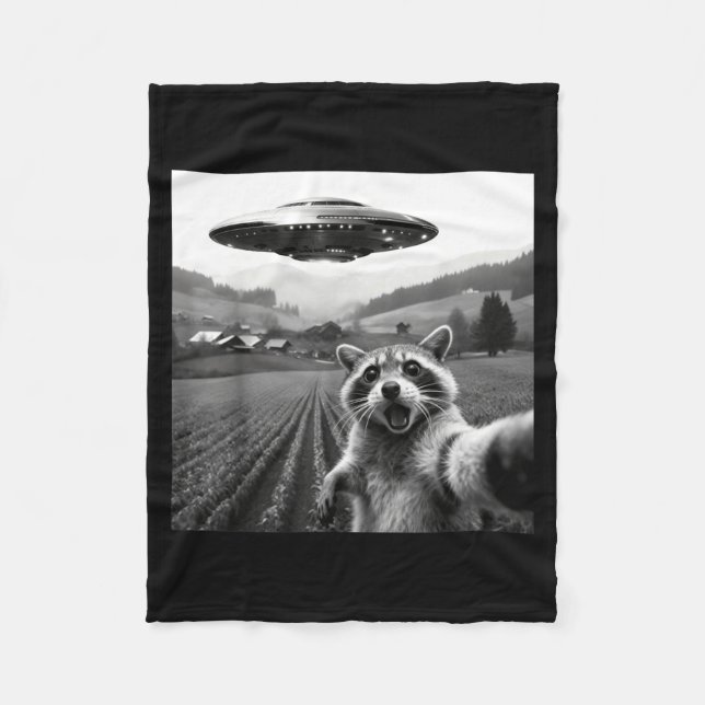 Racoon Selfie With Alien Ufo Funny Racoon Alien Bi Fleecefilt (Framsidan)