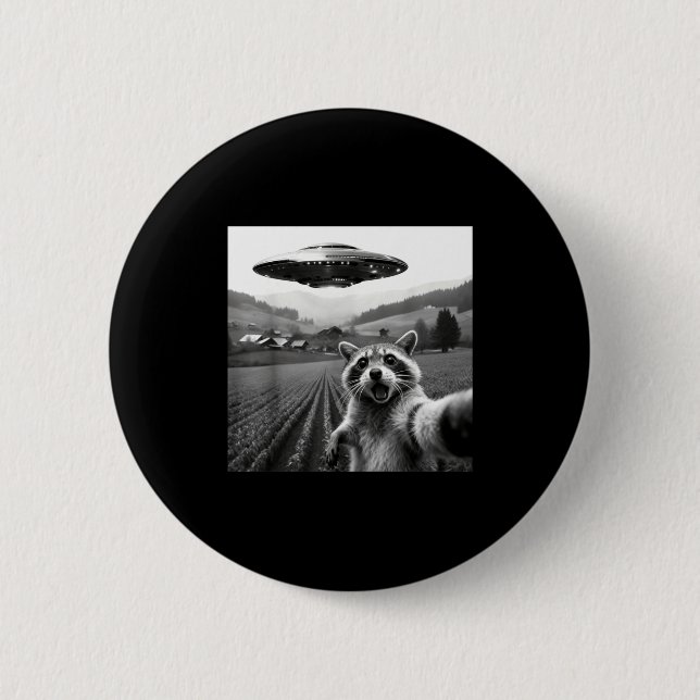 Racoon Selfie With Alien Ufo Funny Racoon Alien Bi Knapp (Framsida)