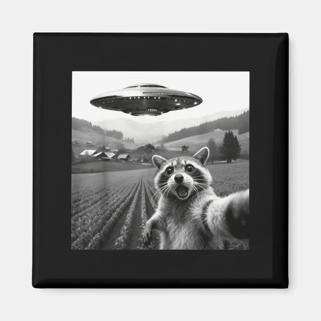 Racoon Selfie With Alien Ufo Funny Racoon Alien Bi Magnet (Framsidan)
