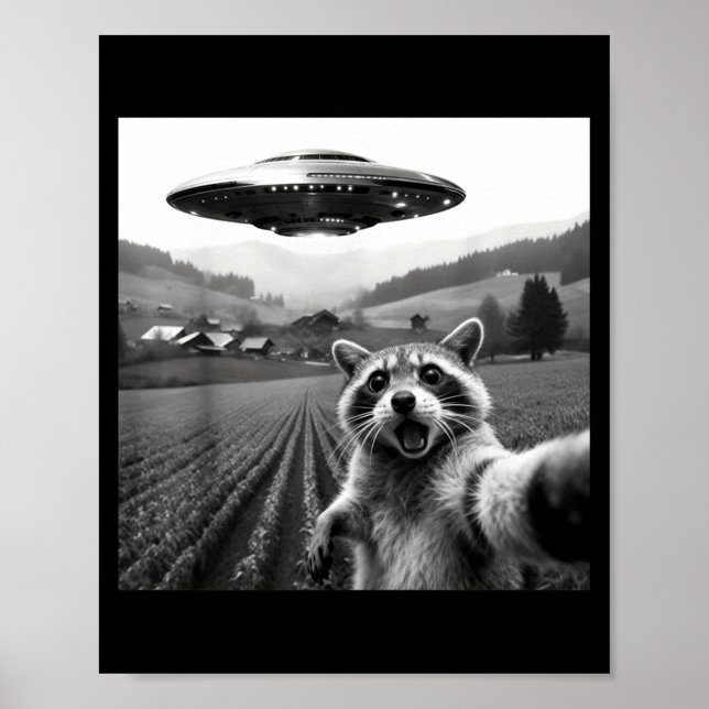 Racoon Selfie With Alien Ufo Funny Racoon Alien Bi Poster (Framsidan)