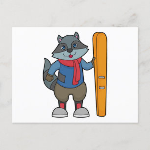 Racoon Skidåkare Skida Vykort