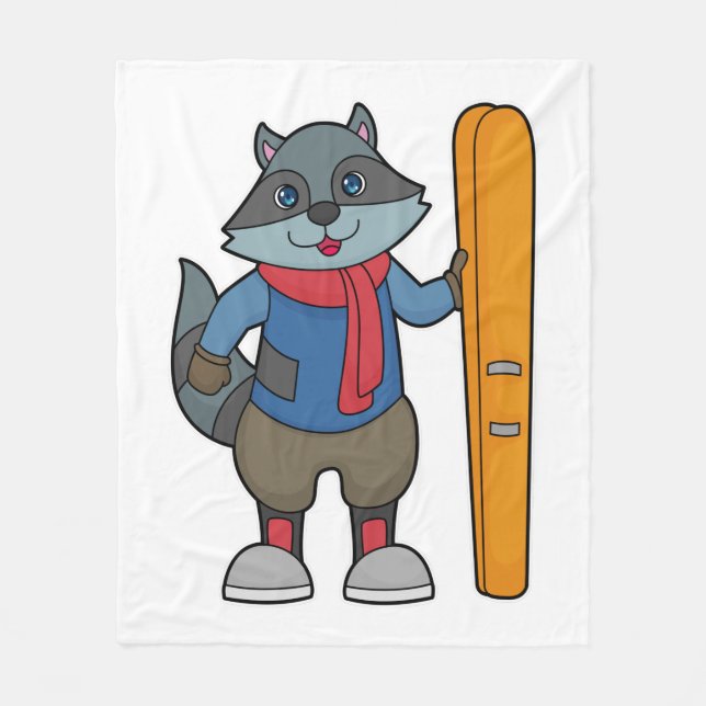 Racoon Skier Ski Fleecefilt (Framsidan)