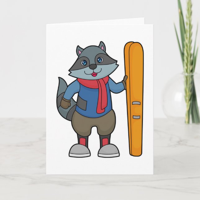 Racoon Skier Ski Kort (Framsida)