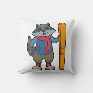 Racoon Skier Ski Kudde