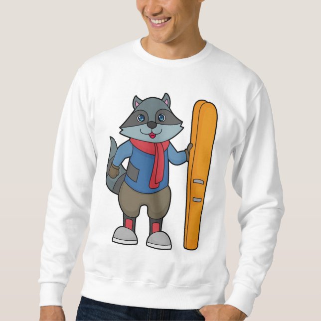 Racoon Skier Ski Lång Ärmad Tröja (Framsida)