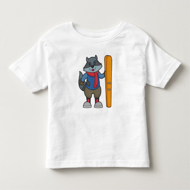 Racoon Skier Ski T Shirt (Framsida)