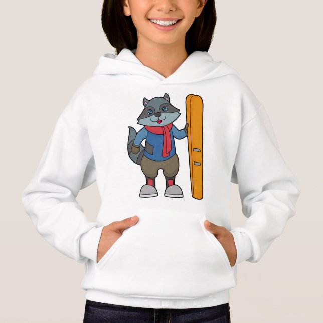 Racoon Skier Ski T Shirt (Framsida)