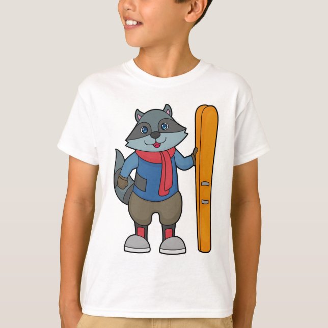 Racoon Skier Ski T Shirt (Framsida)