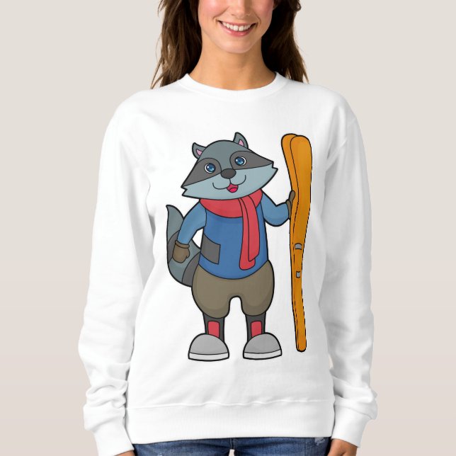 Racoon Skier Ski T Shirt (Framsida)