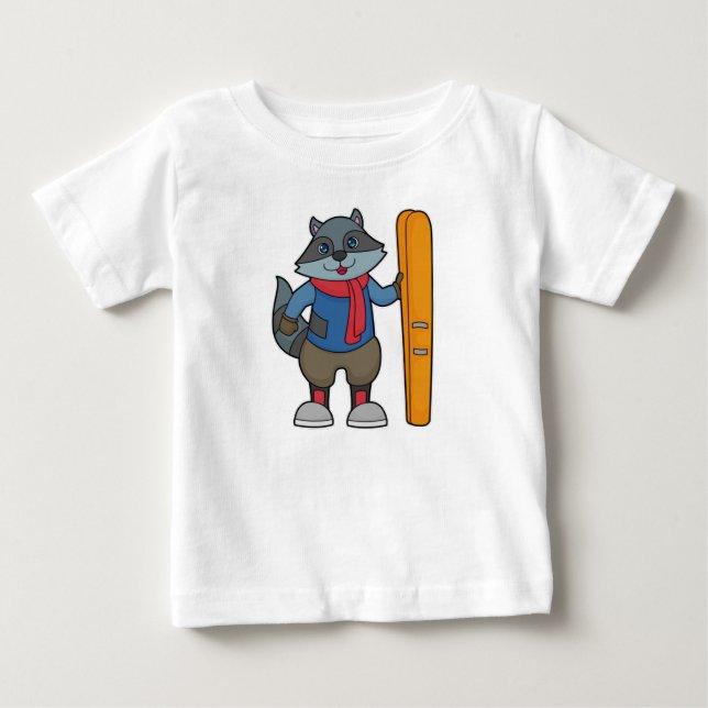 Racoon Skier Ski T Shirt (Framsida)