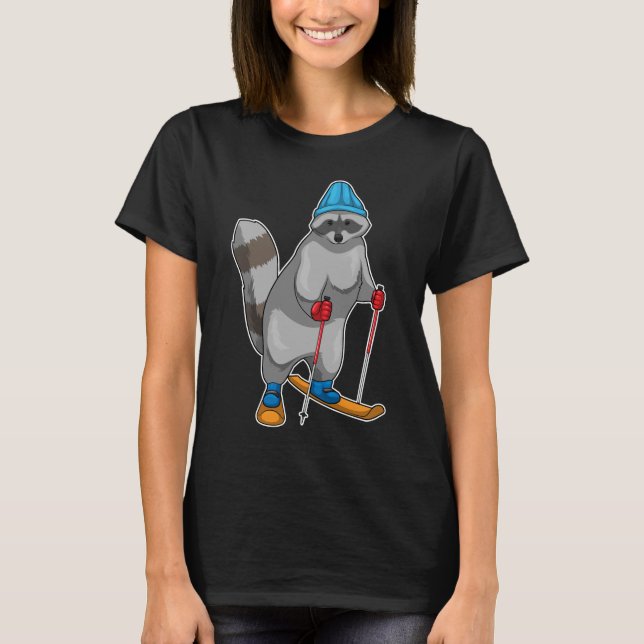 Racoon Skier Ski T Shirt (Framsida)