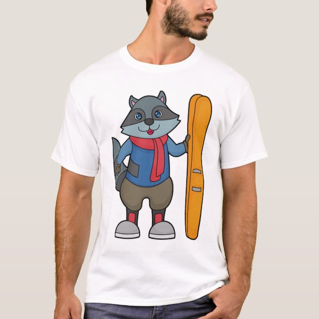 Racoon Skier Ski T Shirt (Framsida)