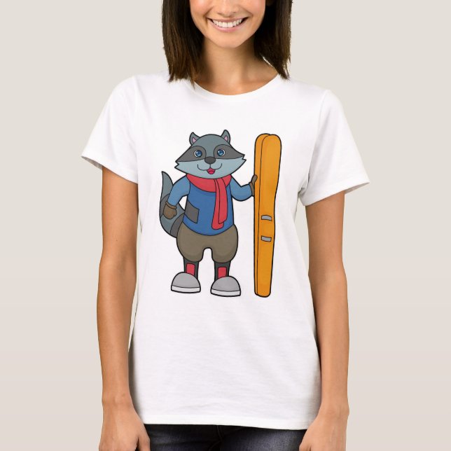 Racoon Skier Ski T Shirt (Framsida)