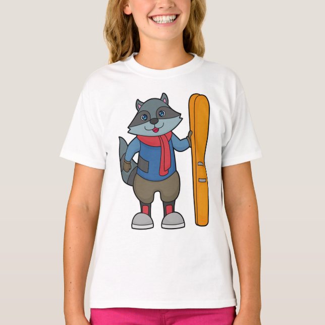 Racoon Skier Ski T Shirt (Framsida)