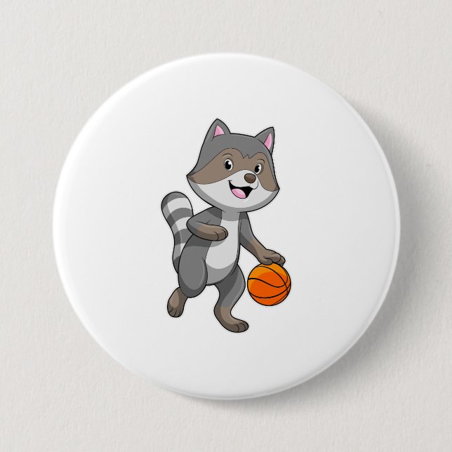 Racoon som Basketball-spelare med Basketball Knapp (Framsida)
