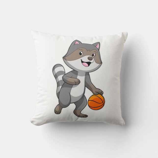 Racoon som Basketball-spelare med Basketball Kudde (Framsida)