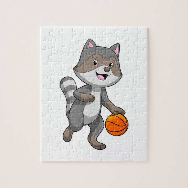 Racoon som Basketball-spelare med Basketball Pussel (Vertikal)