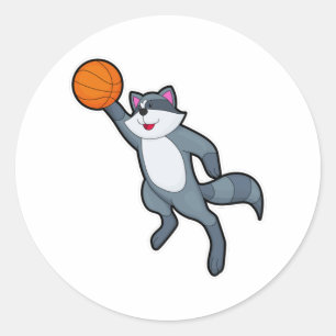 Racoon som Basketball-spelare med Basketball Runt Klistermärke
