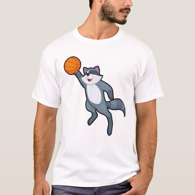 Racoon som Basketball-spelare med Basketball T Shirt (Framsida)