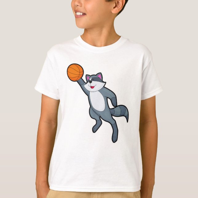 Racoon som Basketball-spelare med Basketball T Shirt (Framsida)