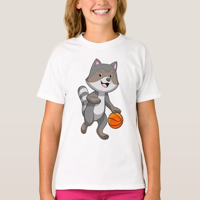 Racoon som Basketball-spelare med Basketball T Shirt (Framsida)