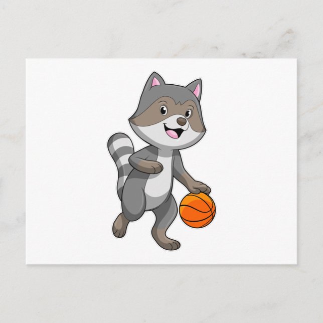 Racoon som Basketball-spelare med Basketball Vykort (Framsida)