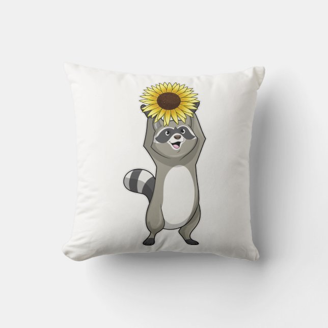 Racoon with Sunflower Kudde (Framsida)