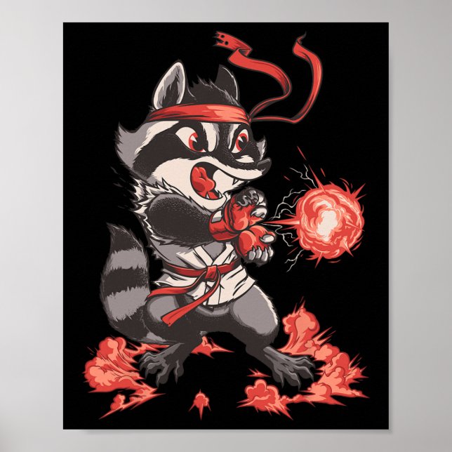 Racoondouken Funny Raccoon Karate Fighter Arcade G Poster (Framsidan)