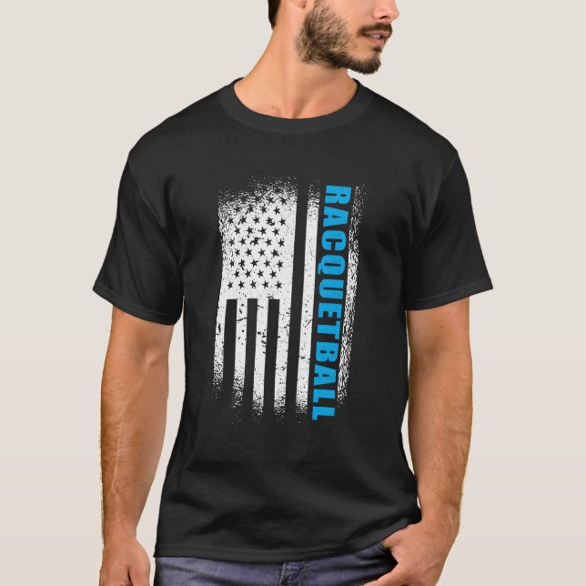 Racquetball Usa 4:e juli amerikanska Flagga T Shirt (Framsida)