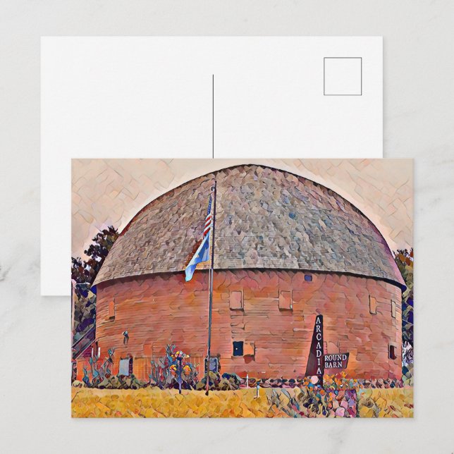 Rad 66 Arcadia Round Barn Oljemålning Vykort (Fram/baksida)