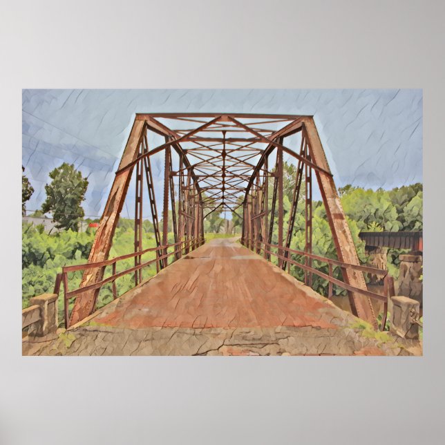 Rad 66 Oklahoma Sten Bäck Bridge Watercolor Poster (Framsidan)
