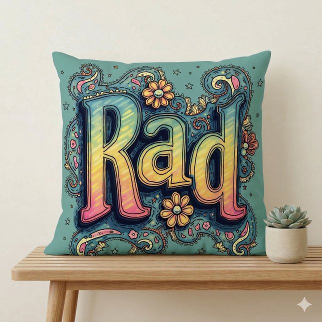 Rad 70s Groovy Psychedelic Aesthetic Kudde (Rad 70s Groovy Psychedelic Aesthetic Throw Pillow Mockup A)