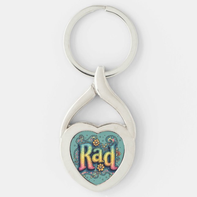 Rad 70s Groovy Psychedelic Aesthetic Twisted Heart Silverfärgad Nyckelring (Framsidan)