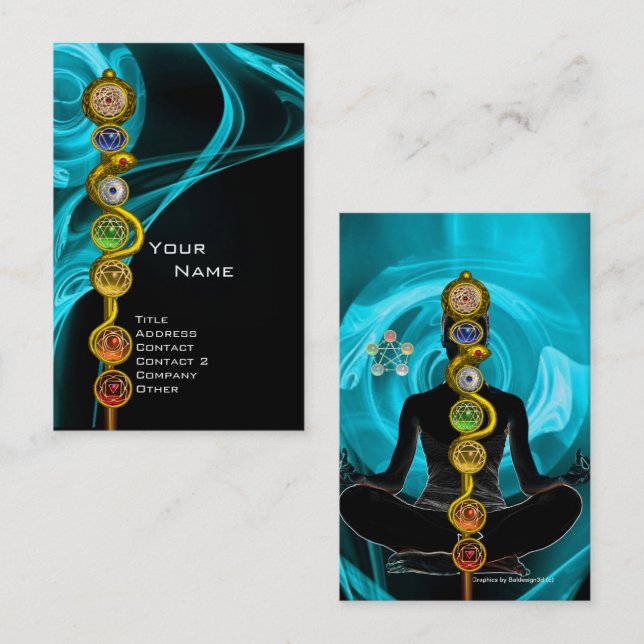 RAD ASCLEPIUS,7 CHAKRAS YOGA LOTUS POSE Blue Visitkort (Fram/baksida)
