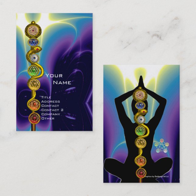 RAD ASCLEPIUS,7 CHAKRAS YOGA LOTUS POSE Blue Visitkort (Fram/baksida)