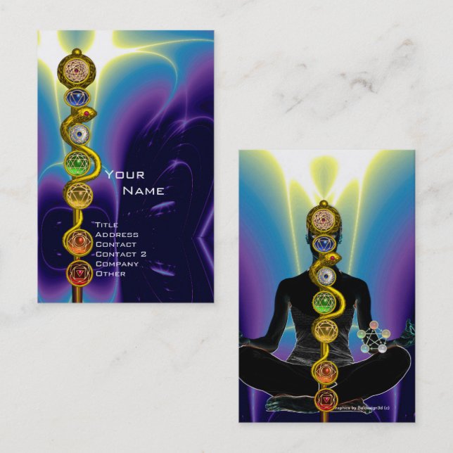 RAD ASCLEPIUS,7 CHAKRAS YOGA LOTUS POSE Blue Visitkort (Fram/baksida)