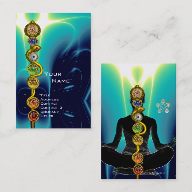 RAD ASCLEPIUS,7 CHAKRAS YOGA LOTUS POSE Blue Visitkort (Fram/baksida)