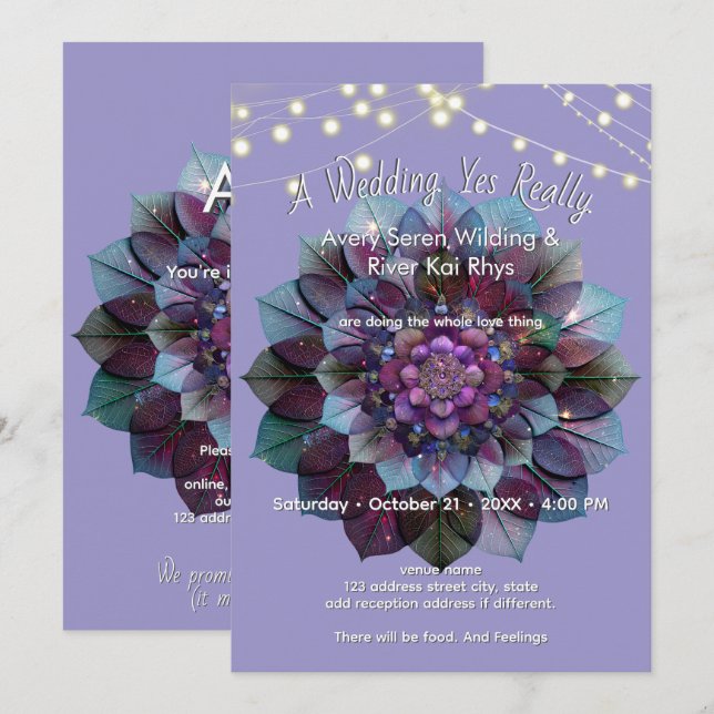 Råd av blad | Mandala Art P&B Inbjudningar (Fram/baksida)