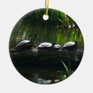 Rad av gröna sköldpaddor Naturfoto Julgransprydnad Keramik