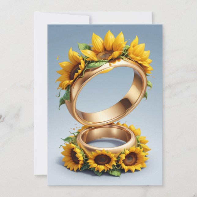 rad av inbjudningar till solrosbröllop i ljus (Framsida)