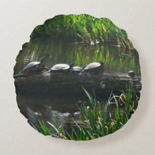 Rad av Turtles Grönt Natature Photo Rund Kudde