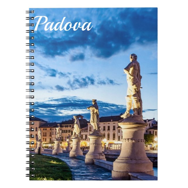 Rad av upplysta statyer i Padova Anteckningsbok (Framsidan)