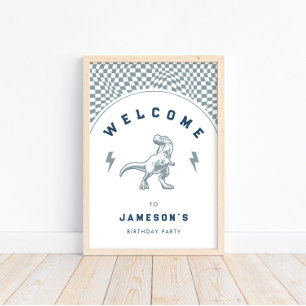 Rad Boys Dinosaur Blue Birthday Välkommen Poster