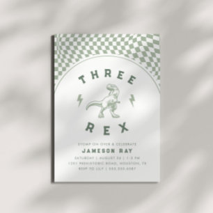 Rad Dinosaur Three Rex Boys Grönt Birthday Inbjudningar