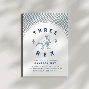 Rad Dinosaur Tre Rex Boys Blue Birthday Inbjudningar