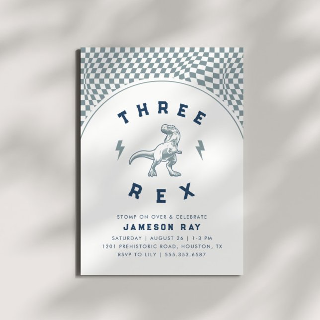 Rad Dinosaur Tre Rex Boys Blue Birthday Inbjudningar (Skapare uppladdad)