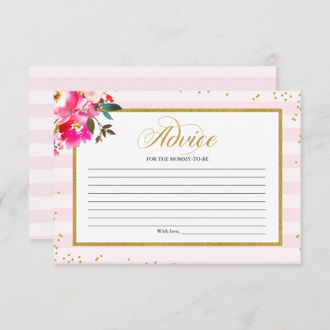 Råd för babyduschar för Mamma-to-be-Rosa Guld Blom Inbjudningar (Fram/baksida)