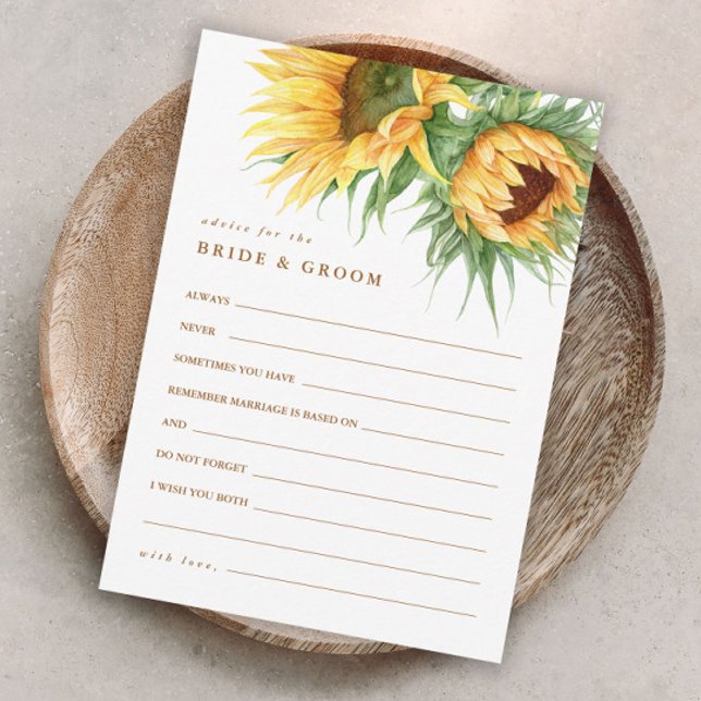 Råd för landsbygdssolrosbröllopsfest tilläggskort (Rustic sunflower fall bridal shower advice cards.)