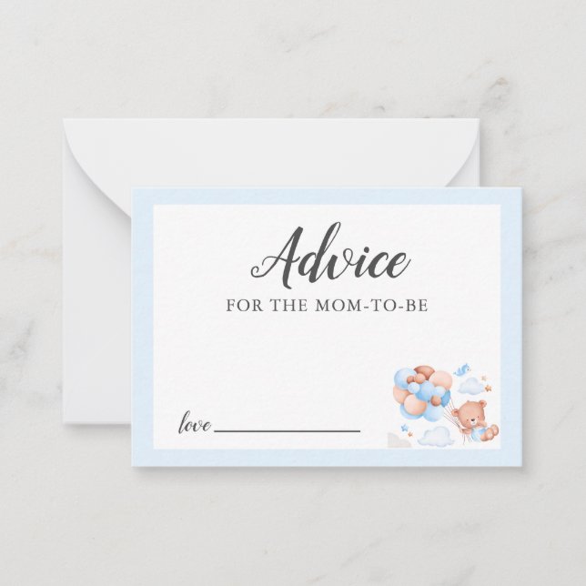 Råd för Mamma Blue Nalle Baby Shower Anteckningskort (Framsida)